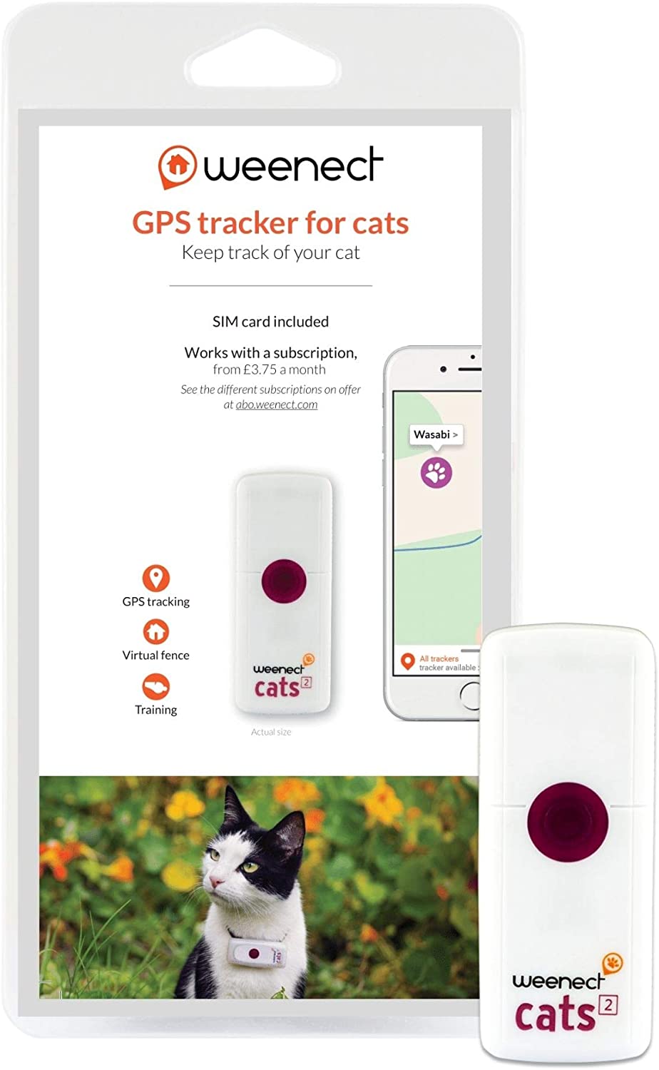 Weenect Cats 2 GPS Tracker locate your cat live in real-time! Learn movement activity history. Phone feline from your smartphone!