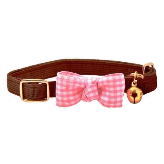 CA&T Pink Gingham On Brown Cat Collar