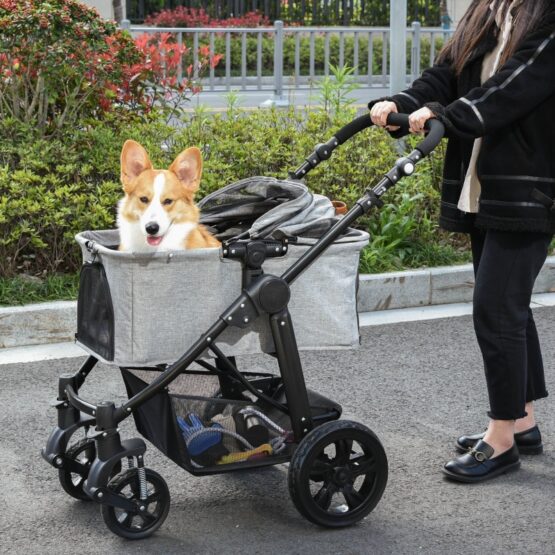 PawHut No-Zip Detachable Carriage Dog Stroller Grey - Image 5