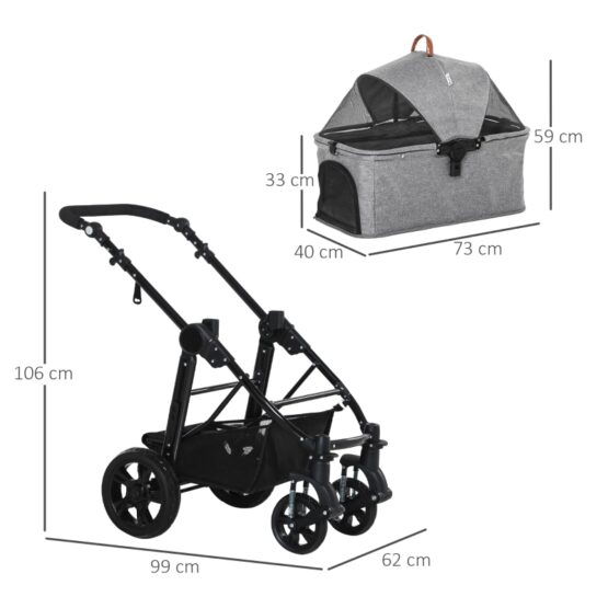 PawHut No-Zip Detachable Carriage Dog Stroller Grey - Image 8