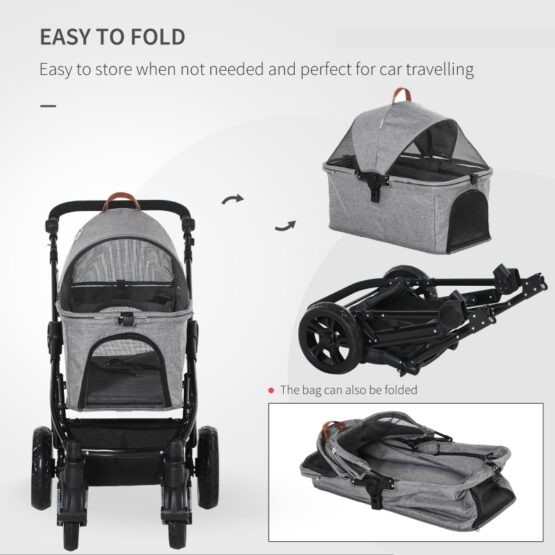 PawHut No-Zip Detachable Carriage Dog Stroller Grey - Image 6