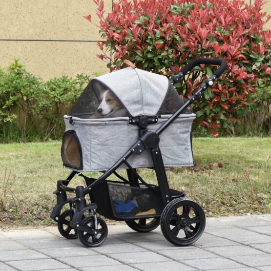 PawHut No-Zip Detachable Carriage Dog Stroller Grey - Image 4
