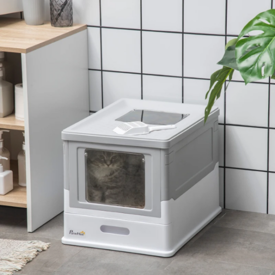 PawHut Enclosed High Edge Pod Cat Litter Box Grey - Image 3