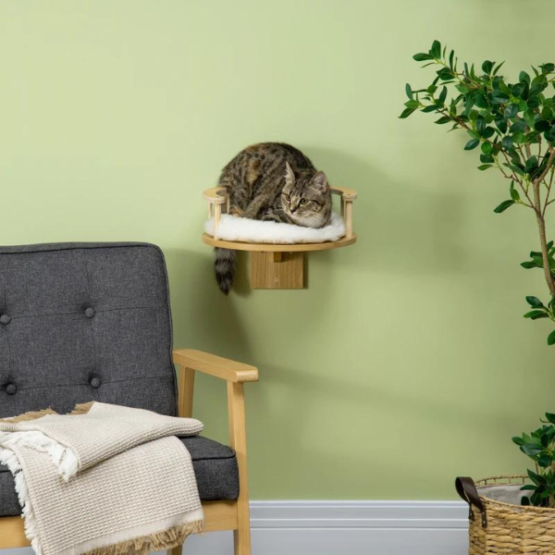 PawHut Wall-Mounted Wooden Perch Cat Climber - Image 3