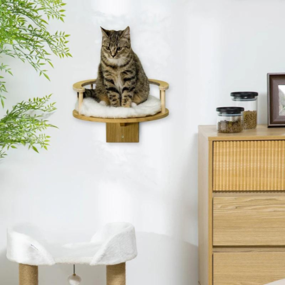 PawHut Wall-Mounted Wooden Perch Cat Climber - Image 4