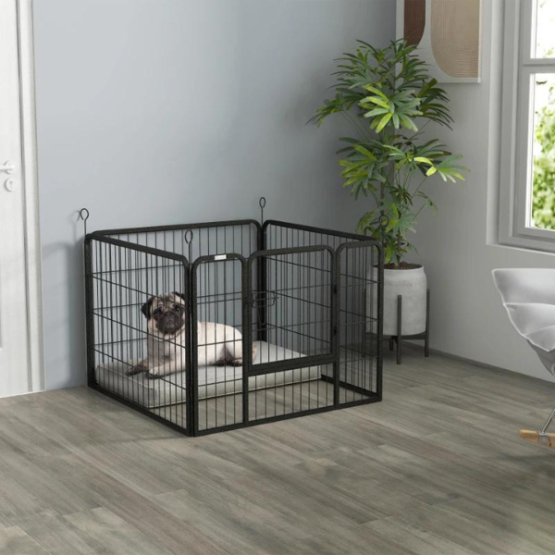 PawHut Heavy Duty Metal 4 Panel Puppy PlayPen Grey