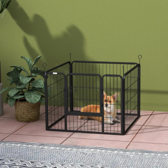 PawHut Heavy Duty Metal 4 Panel Puppy PlayPen Grey - Image 3