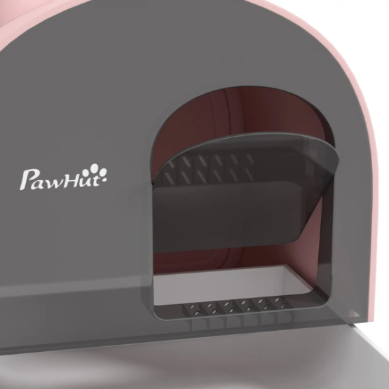 PawHut Enclosed Igloo Pod Cat Flap Litter Box Pink - Image 5