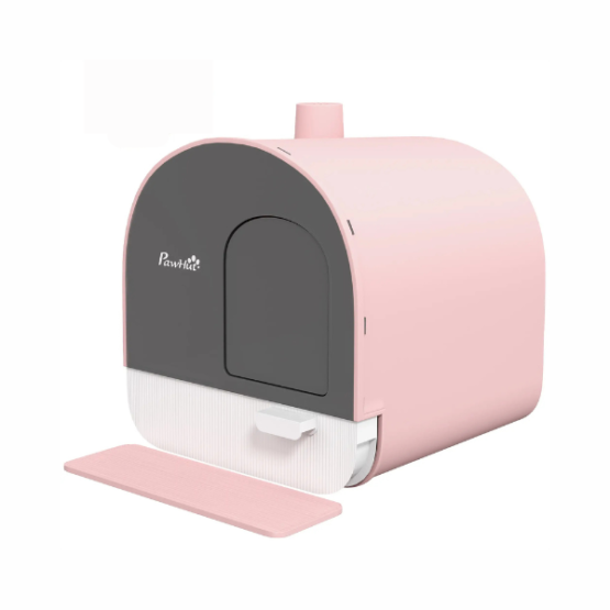 PawHut Enclosed Igloo Pod Cat Flap Litter Box Pink - Image 2