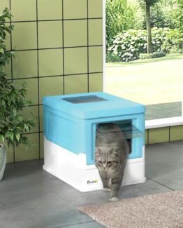 PawHut Enclosed High Edge Pod Cat Litter Box Blue