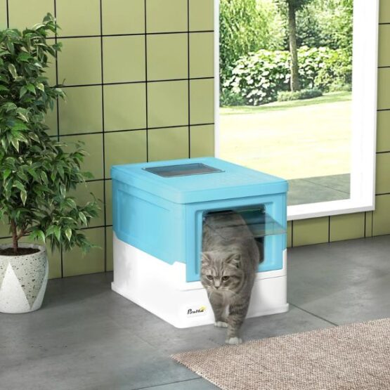 PawHut Enclosed High Edge Pod Cat Litter Box Blue