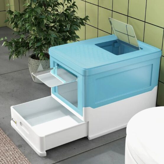 PawHut Enclosed High Edge Pod Cat Litter Box Blue - Image 3