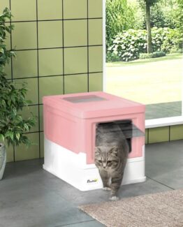 PawHut Enclosed High Edge Pod Cat Litter Box Pink