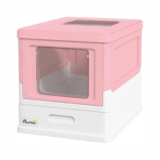 PawHut Enclosed High Edge Pod Cat Litter Box Pink - Image 2