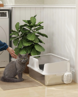 PawHut Stainless Steel Odour-Resistant Cat Litter Box