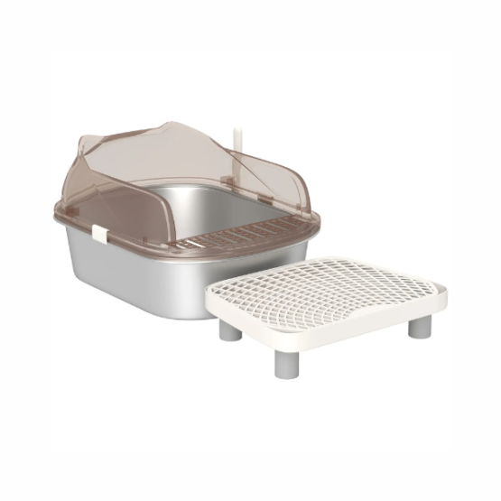 PawHut Stainless Steel Odour-Resistant Ear Shaped Lid Oval Cat Litter Box - Image 2