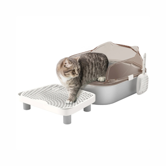 PawHut Stainless Steel Odour-Resistant Ear Shaped Lid Oval Cat Litter Box - Image 3